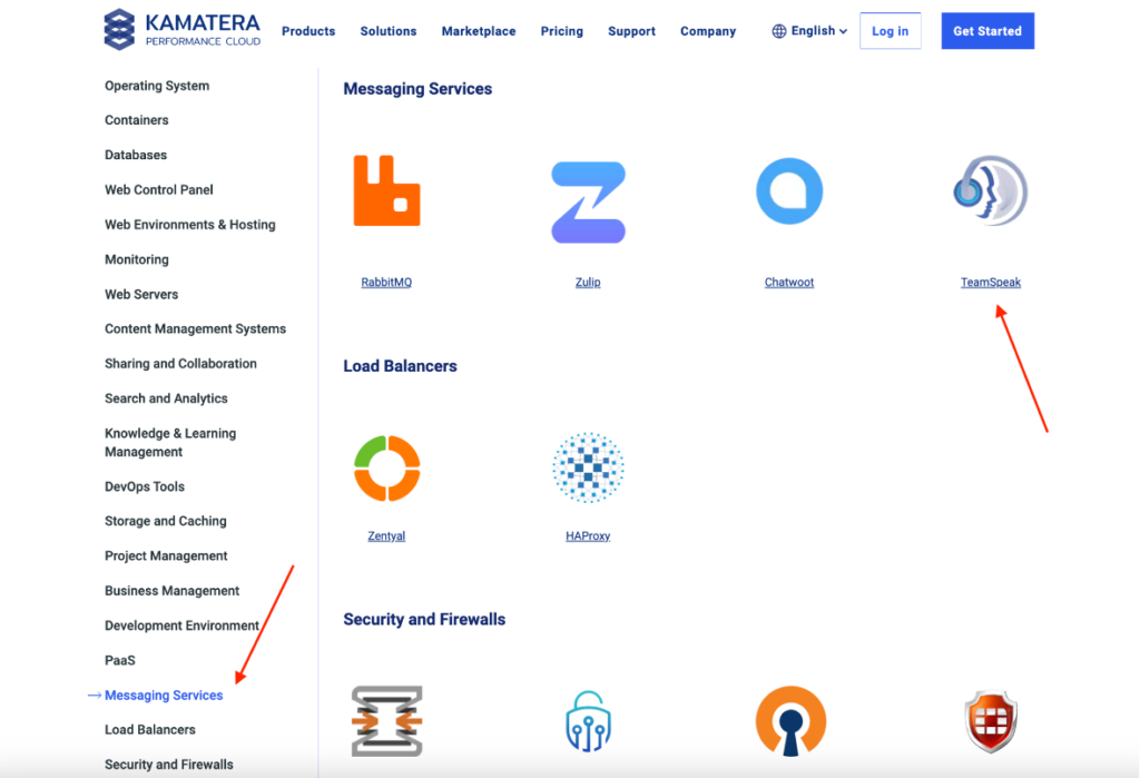 Navigate to the official Kamatera website and select the "Marketplace