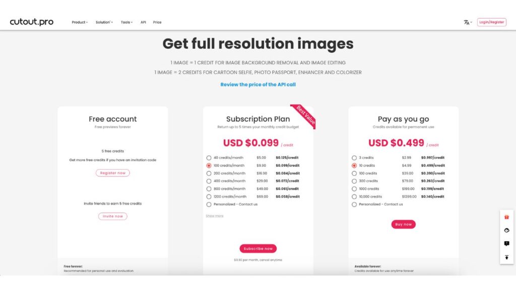 Cutout.Pro Pricing