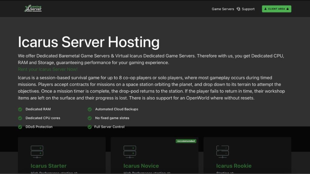 XGamingServer icarus dedicated server