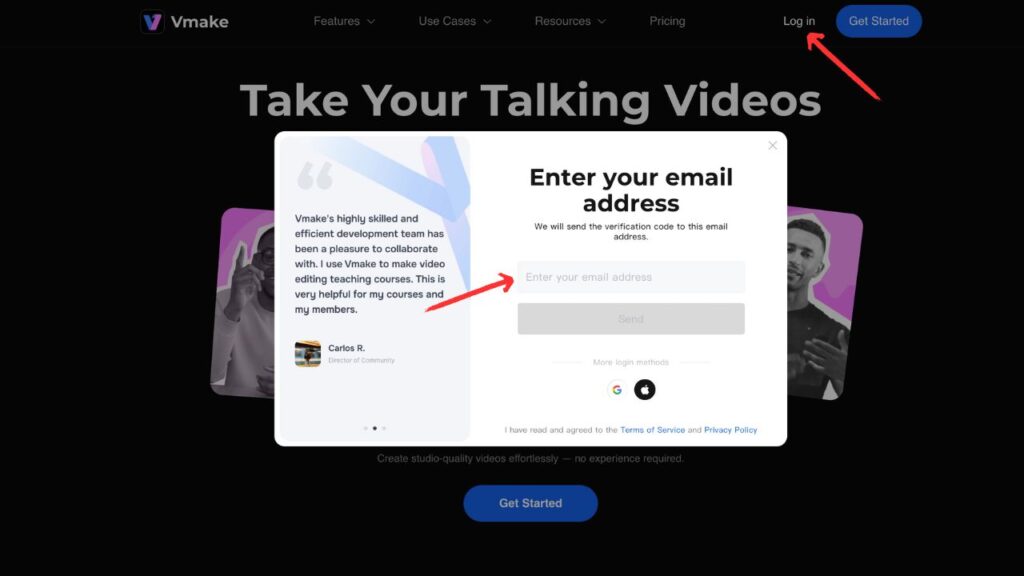 Create a free account on the Vmake AI website.