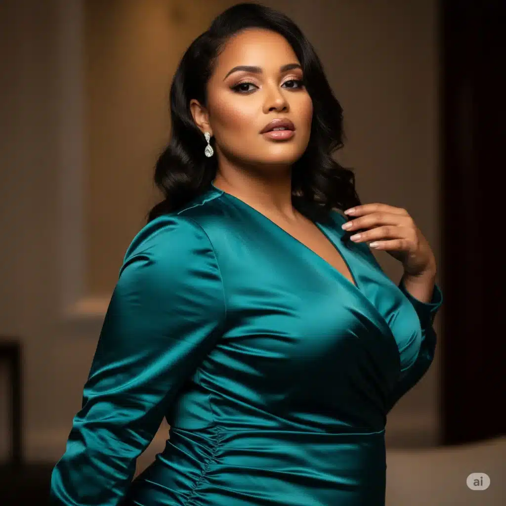 Girl Generator to create a BBW portrait in a satin dress.