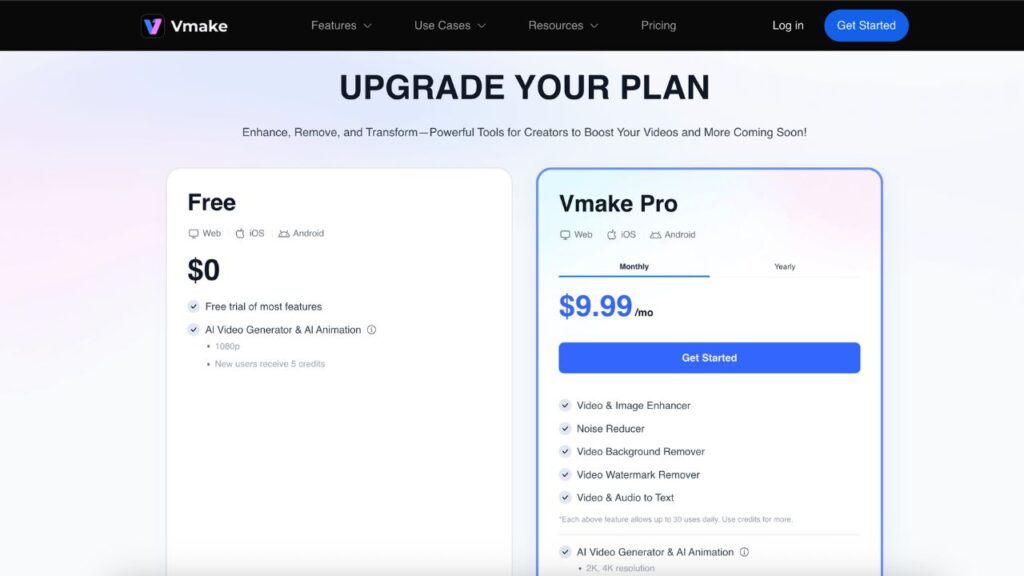 Vmake AI Plans
