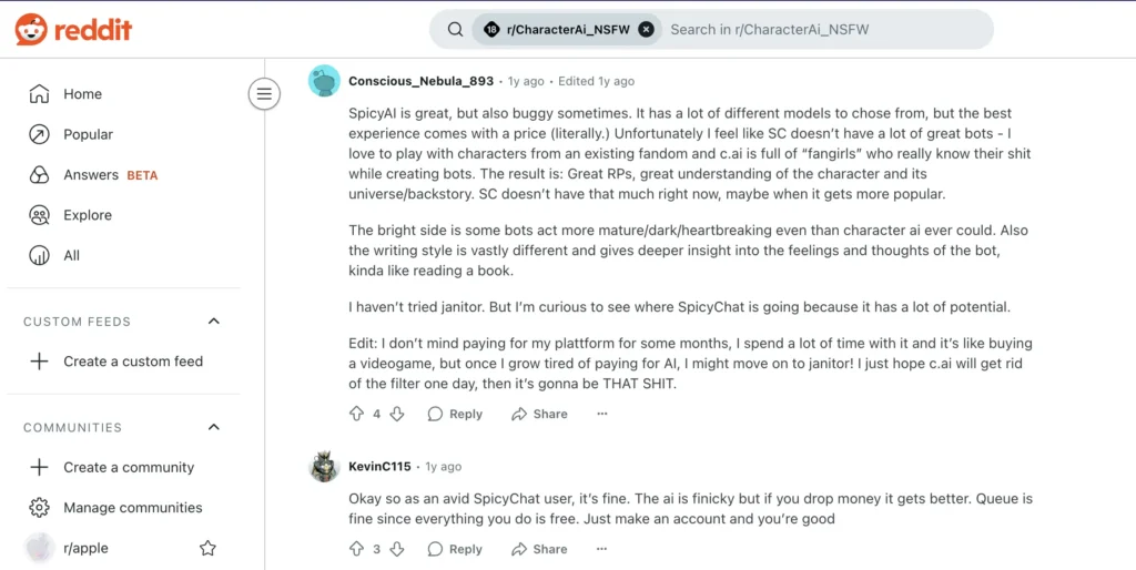 spicy chat ai Reddit